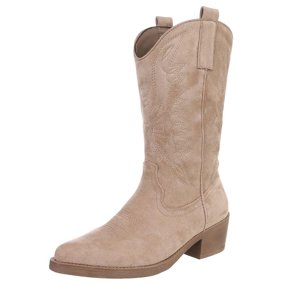 Ital Design Damen Stiefel mit Reißverschluss und Blockabsatz, spitze Form