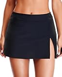 Womens Swim Skirt High Waist Bathing Suit Bottoms Side Slit Skirted Swimsuit Swim Skorts with Built-in Brief