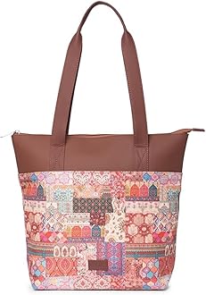 ZOUK Printed Women's Jute Handcrafted Vegan Leather Everyday Tote
