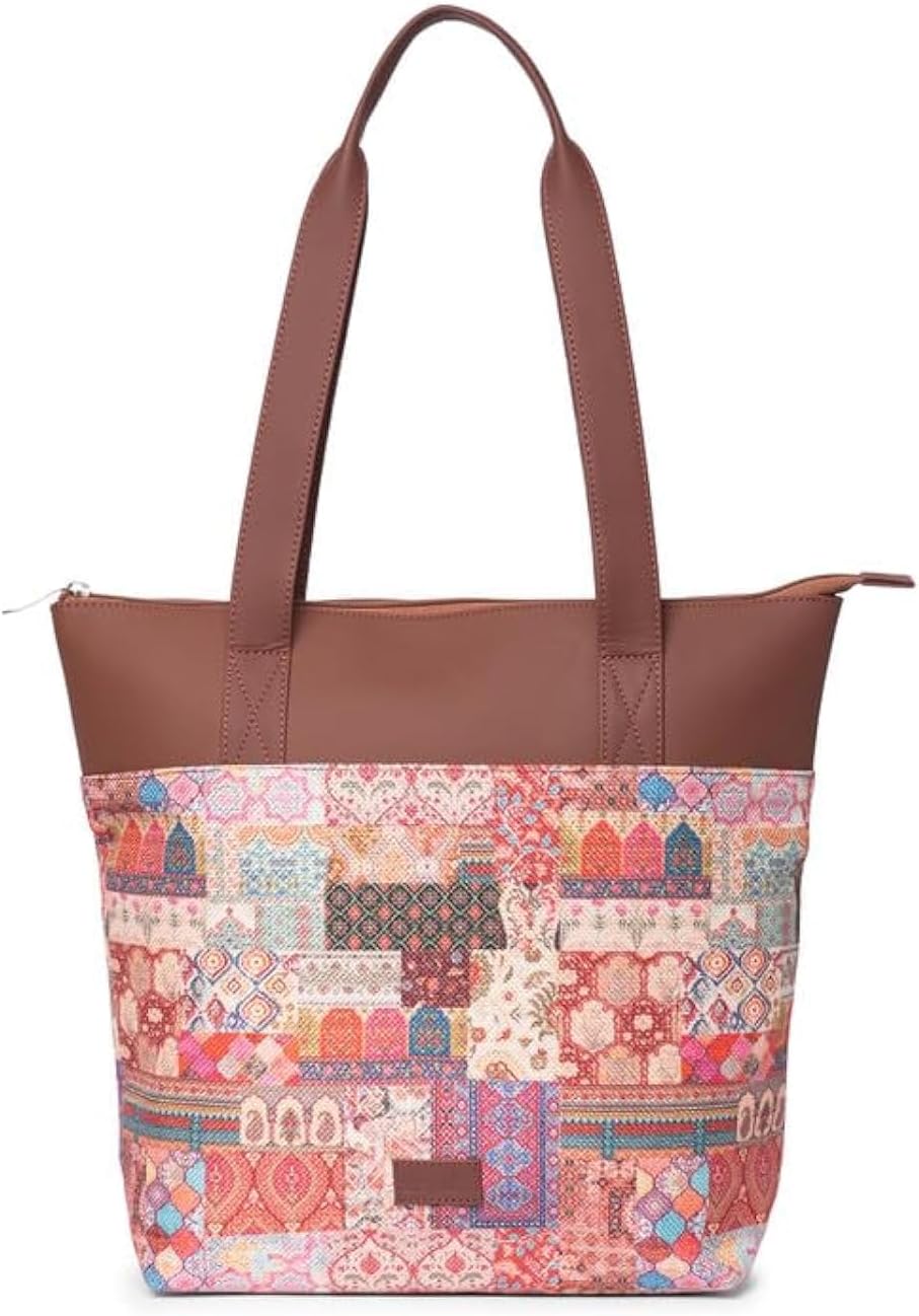 ZOUK Printed Women's Jute Handcrafted Vegan Leather Everyday Tote