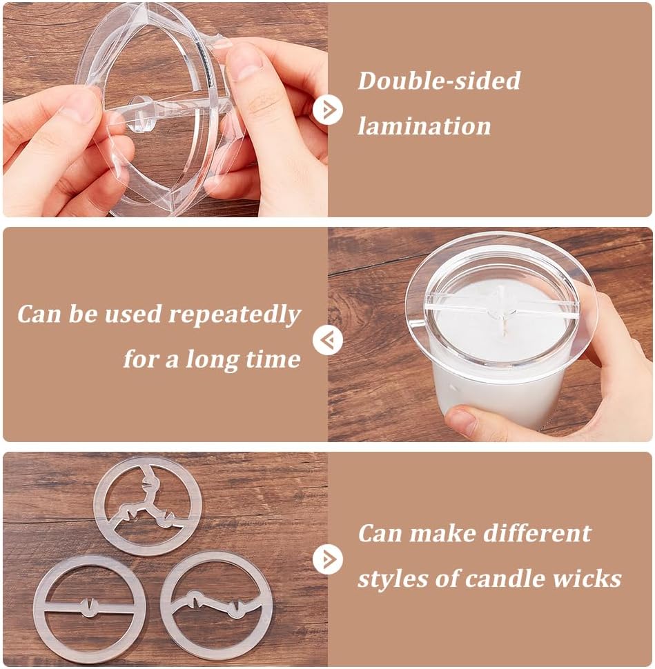 BENECREAT 6Pcs 3 Styles Candle Wick Centering Tool Set, Acrylic Candle Wick Holder, Unique Shapes Acrylic Wick Stabilizer Holder Kit for Making Candles, Craft DIY