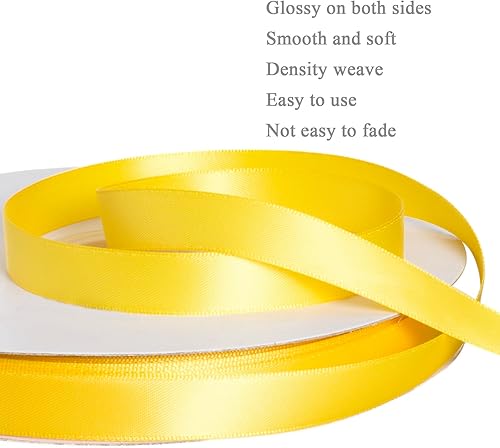 Vista 223 de Cinta de satén de poliéster de doble cara de color sólido, 1 pulgada de ancho, 100 yardas de largo, perfecta para bodas, envoltura de regalos, Oro