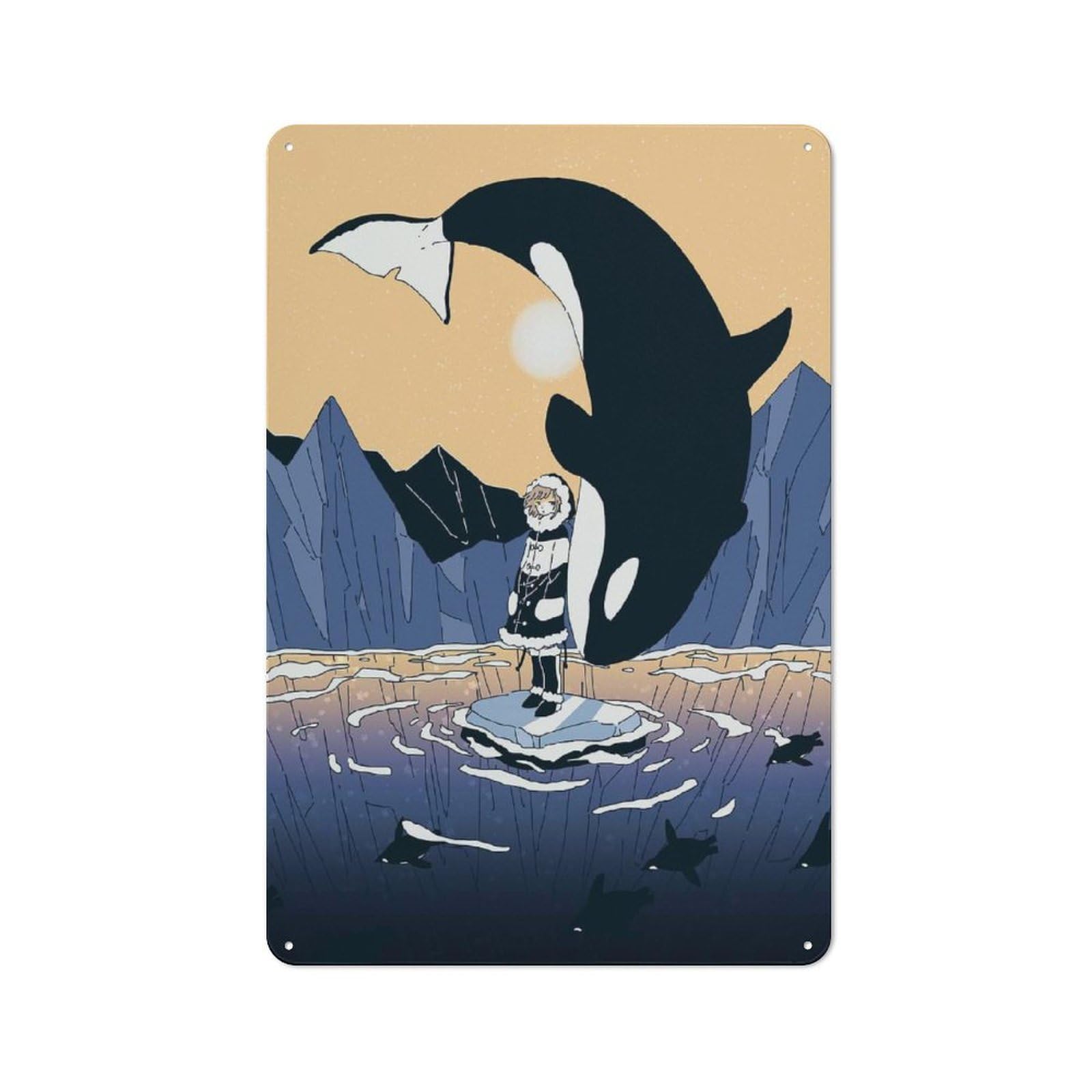 Junmoney Girls Arctic Encounter And Orca Retro Metal Sign 30X20cm For Garden Room Or Summerhouse, For Garden Room Decor Fans