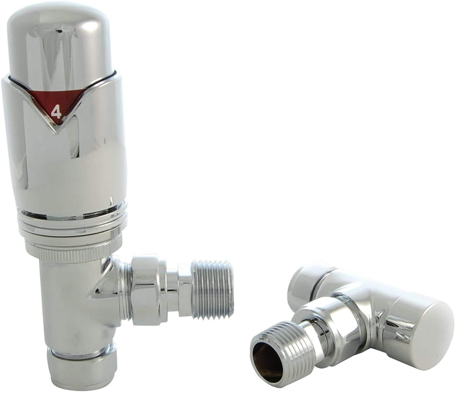 Thermostatic Radiator Valve Set - Realm Chrome Radiator Valves inc. TRV & Lockshield (Angled)
