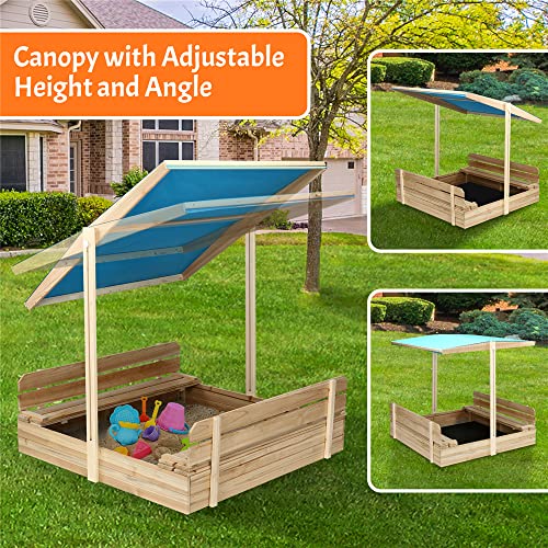 Sandbox For Kids Wooden Outdoor With Lid With Cover Toddlers, 2 Bench Seats, Stable Sandbox With Lid Sun Protection Function For Garden, Beach, Backyard 48 X 48 Inch #TOP1