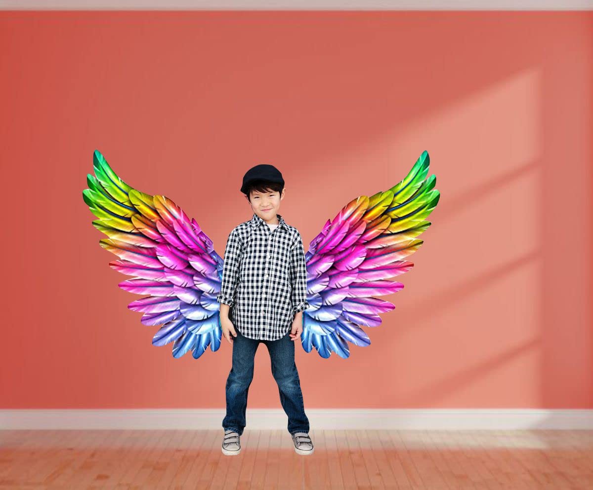 DECOR KRAFT PVC Vinyl Colourfull Wings Designs Angel Wings Open Wings Sticker for Living Room Hall Bedroom,Home Decor Wall Stickers & Decal Wall Stickers [Multicolor, Size - 58 cm X 58 cm ]
