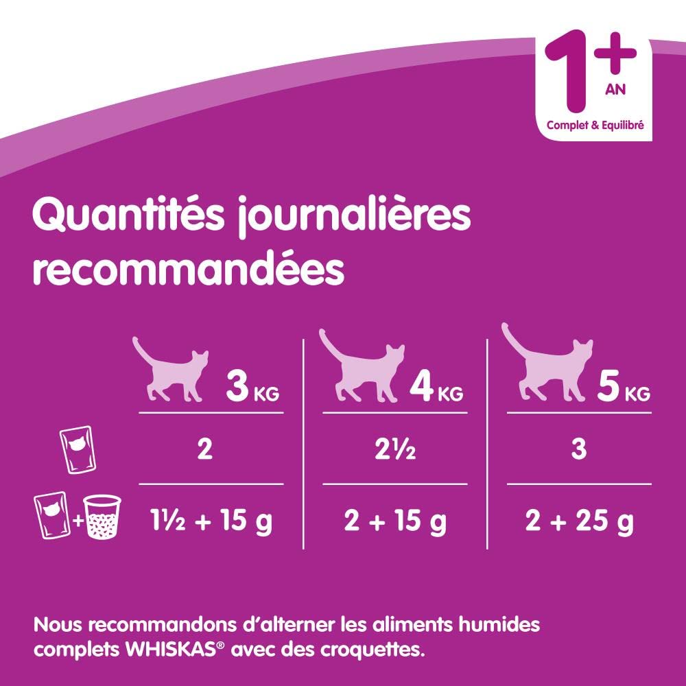 WHISKAS Repas pour Chat - 48 Sachets Fraîcheur 100g - Pâtée pour Chat en Gelée - Poulet/Saumon/Boeuf/Thon - Nourriture Complète & Equilibrée avec des Ingrédients Naturels, Adapté Chat Stérilisé