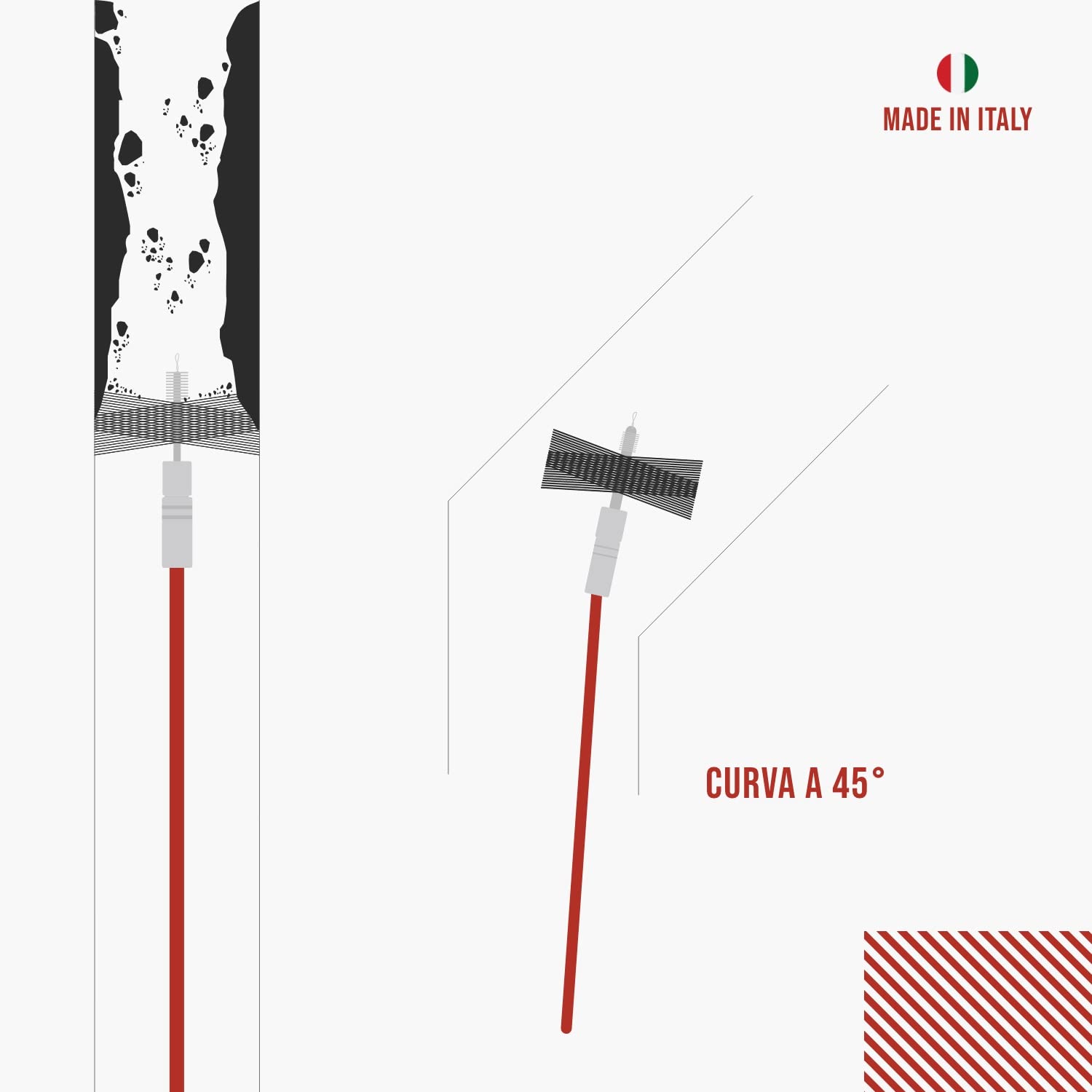 BARETTO Fireplace and Flue Cleaning Kit Ø 250 mm | Steel Brush | 6 m Poles with 45° Curvature | Crustation Removal, Chimney Sweep | Multipurpose Brush and Brush - 5