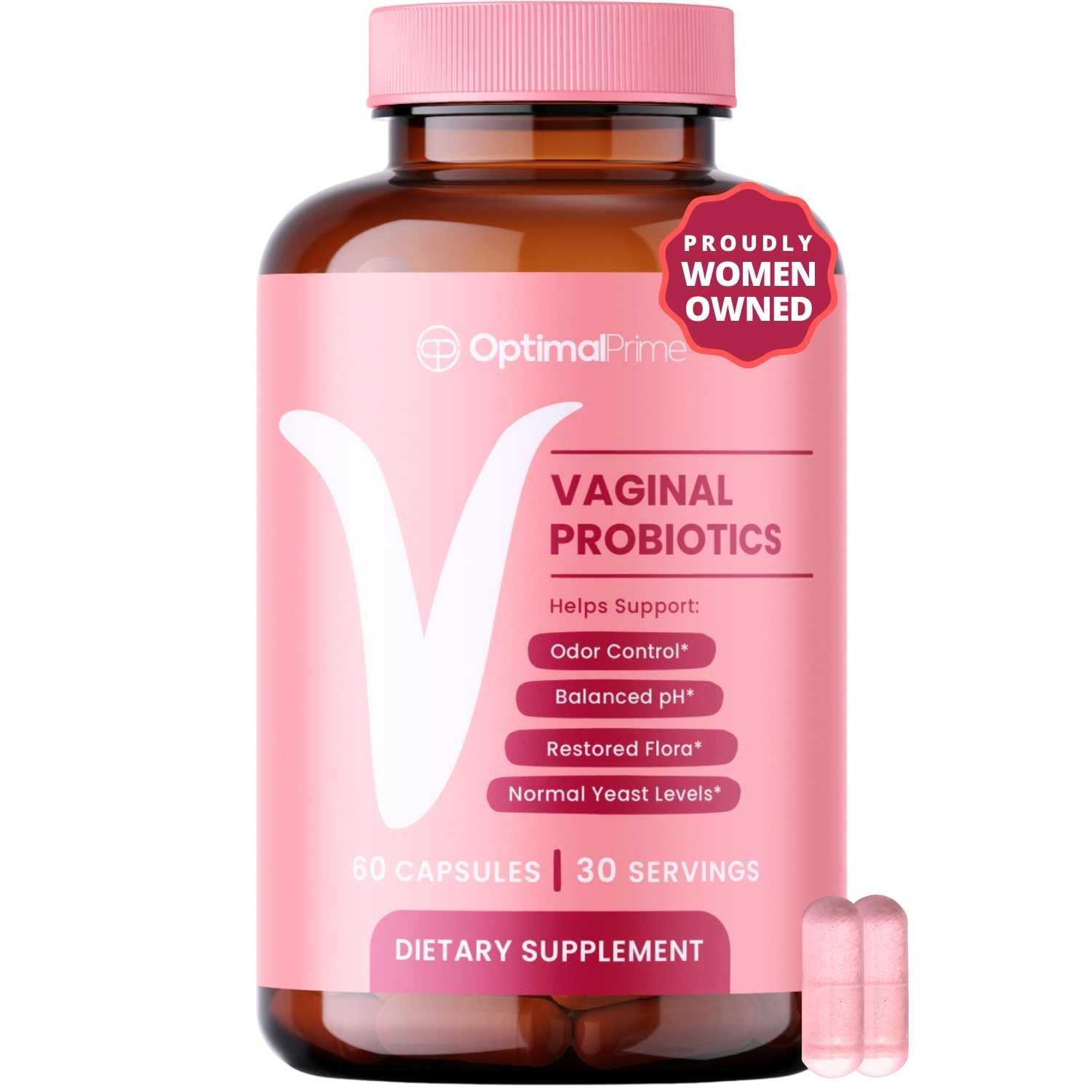 Optimal Prime Vaginal Probiotics for Women with Prebiotics, Cranberry Extract, and a Lactobacillus Probiotic Blend, Supports Healthy Vaginal Flora, Odor Control, pH Balance, 60 Capsules