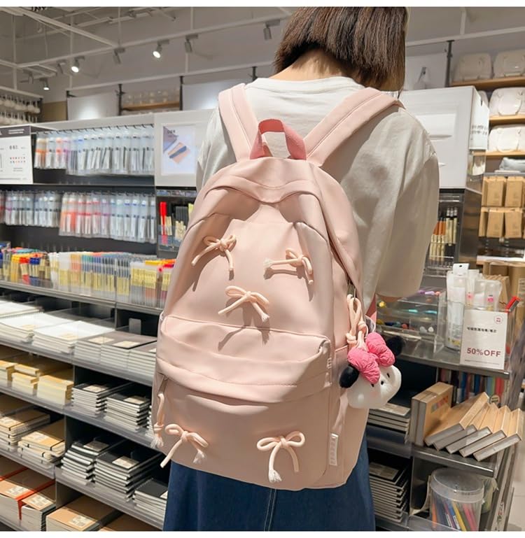 2025 Trendy Cute Bowknot Backpack for Women Laptop Daypack Y2k Preppy Aesthetic Backpack Kawaii Coquette Backpack (Black)3
