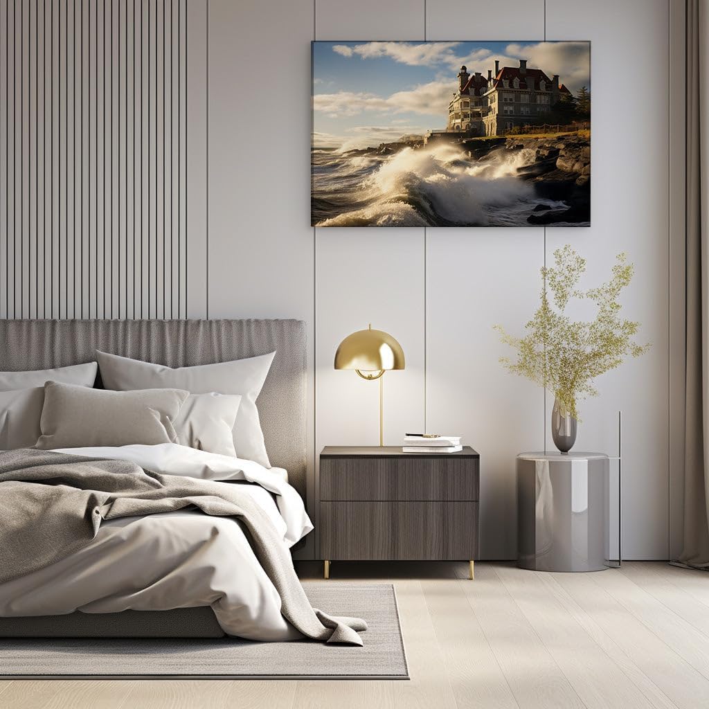 Canvas for Living room. Majestic Seaside Mansion Rising Above the Stormy Depths, 27 x 18 inch Canvas Wall Art - Ready to Hang - 69x46 cm (27x18 inch)