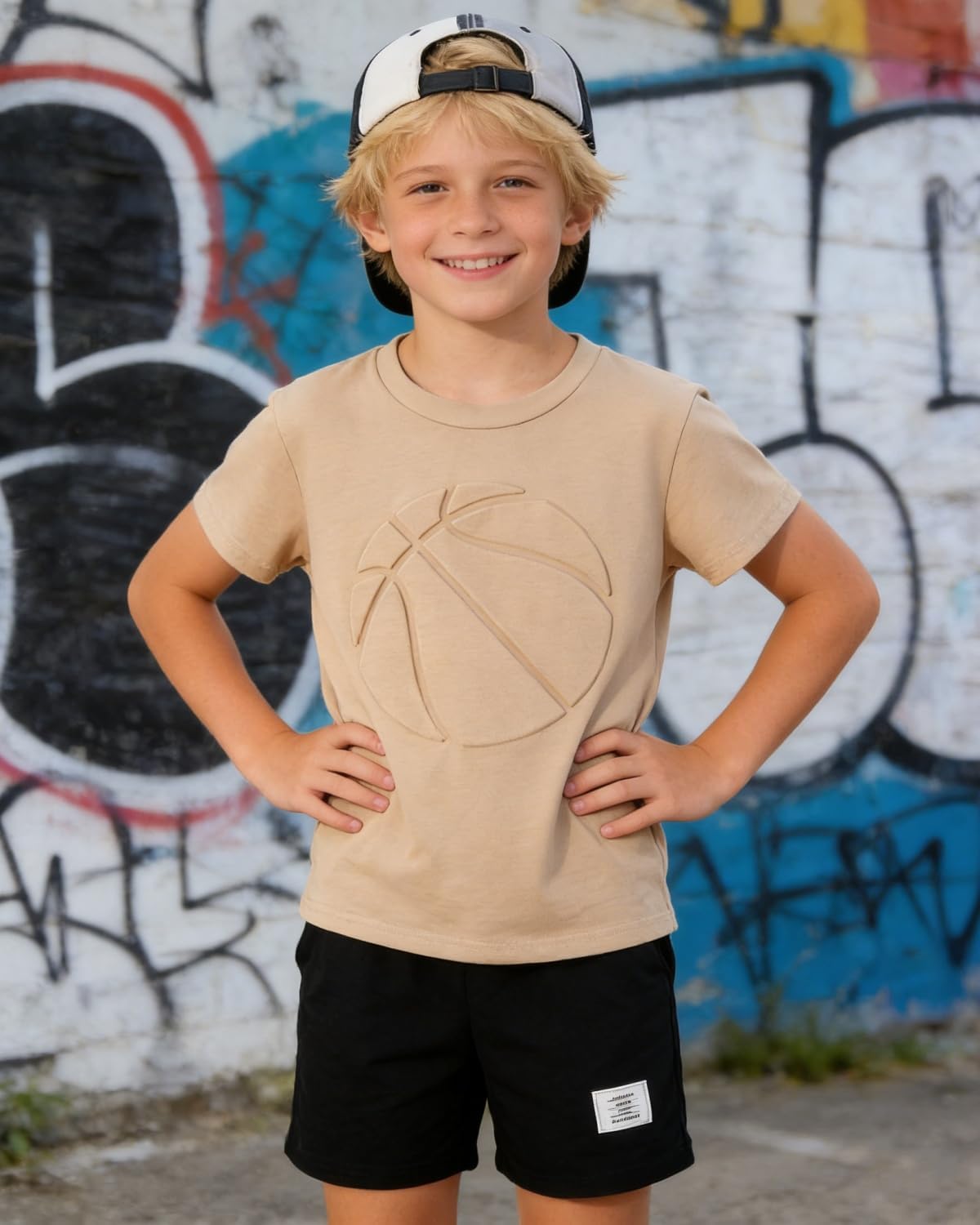 Boys 2 Piece Outfits Short Sleeve Basketball Pattern T-Shirt and Shorts Summer Clot... - Image 2