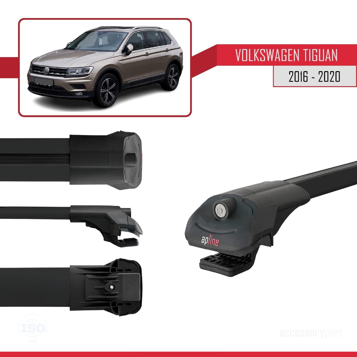 Compatibile con Volkswagen Tiguan 2 (AD1) Pre-Facelift 2016-2020 ACE-1 Barre Tetto Portapacchi Auto Barre Portatutto Nero Alluminio 2 Barre