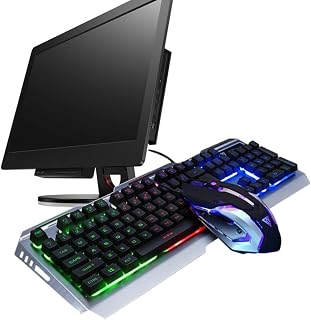 エルゴノミクス設計と高弾性浮動ボタン搭載のメカニカルキーボードとゲーミングマウスセット USB接続でLEDバックライト付きプラスチック製のレトロキー風デザイン黒カラー