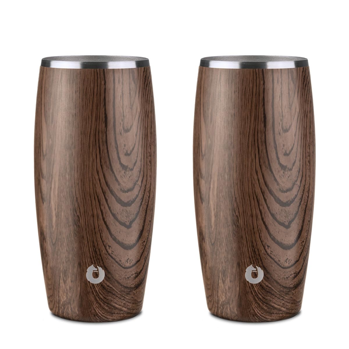 SNOWFOX Premium Vacuum Insulated Stainless Steel Beer Glass, Home Bar Accessories, Elegant Bartending, Lightweight Pint Glasses, Sleek Drinkware, Frosty Beverages Stay Cold, 18oz, Set of 2,Dark Walnut