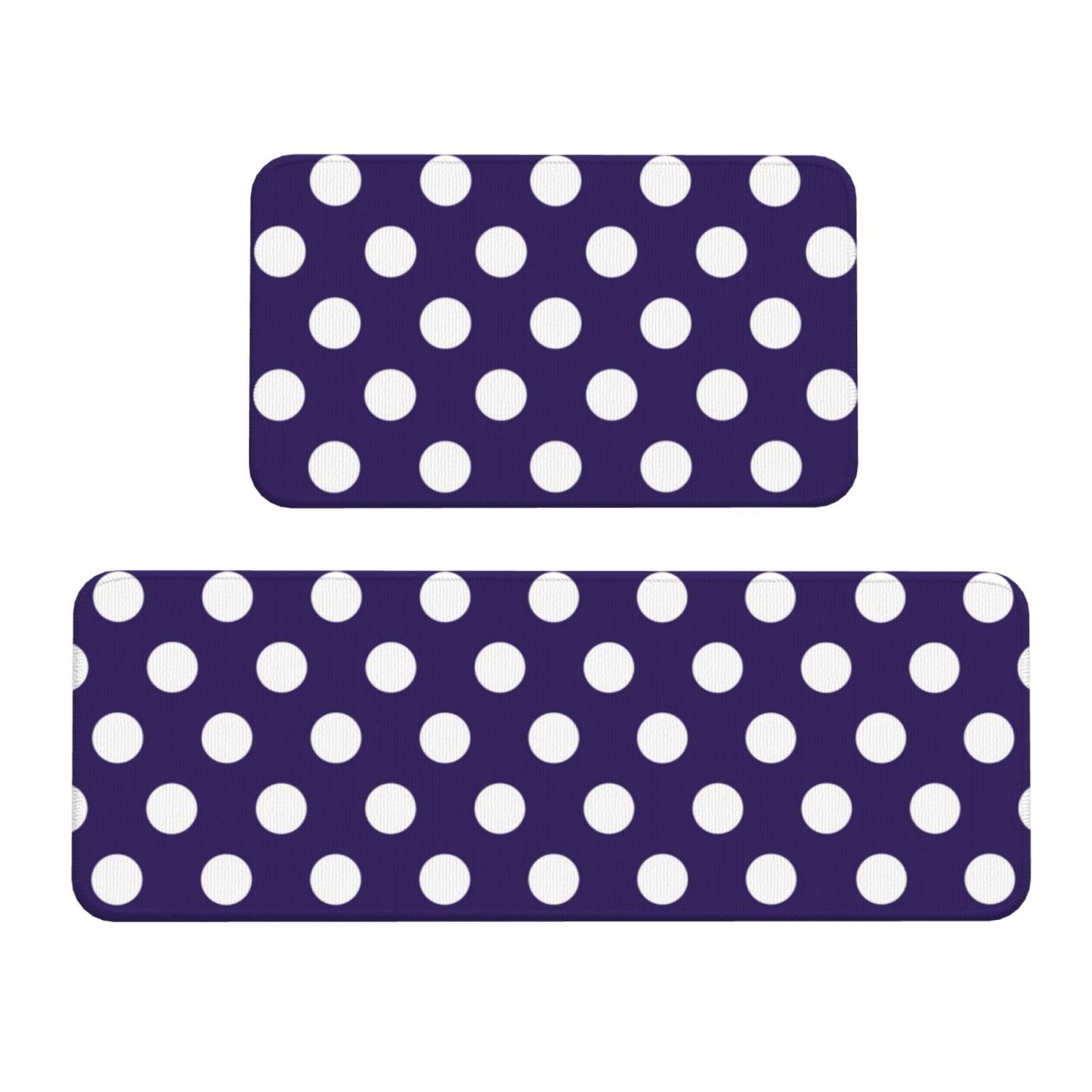 GVYGVY Antifatigue Kitchen Mats for Floor 2 Piece - Navy Purple Polka Dot Print Kitchen Rugs Washable, Non Slip Runner Rug Standing Mat for Office/Bathroom/Laundry/Home Decor and Accessories