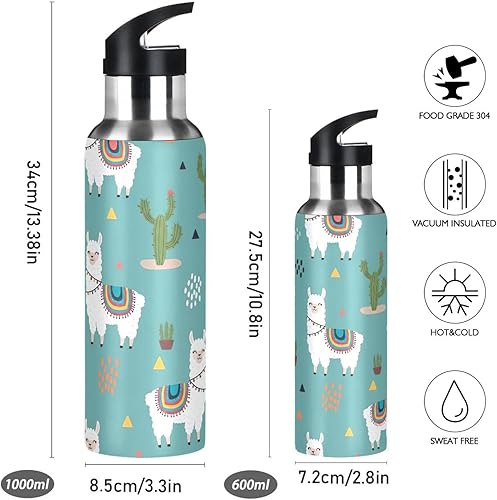 Miniatura 2 de BPA-Free Sports Water Bottle 20 Oz, Insulated Stainless Steel Water Bottle with Straw for Gym Outdoor Travel School, Cute Llamas Colorful