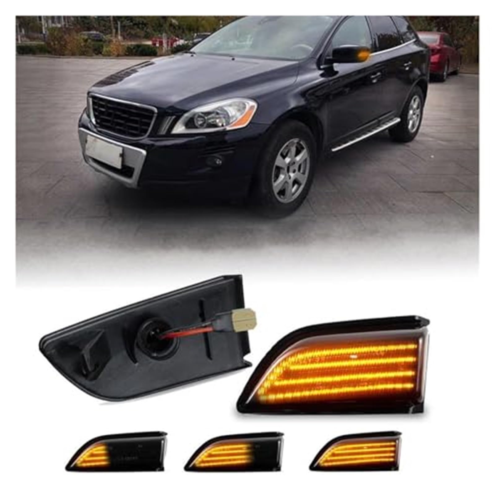 Dla VOLVO, dla XC60 2008-2014 2 szt. LED dynamiczny kierunkowskaz boczne skrzydło lampa lustrzana samochód OEM #31217288/31217289 Światło kierunkowskazu samochodowego(BLACK Dynamic Clear Case)