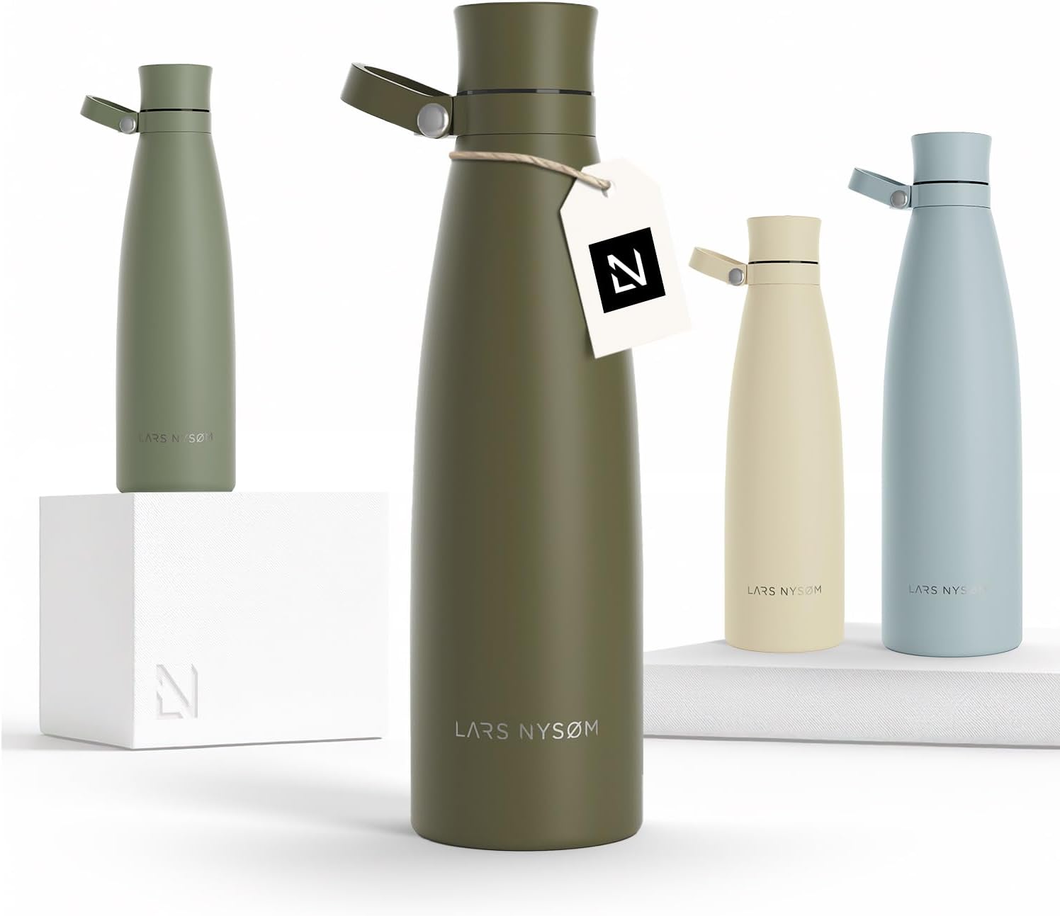 LARS NYSØM Stainless Steel Insulated Water Bottle 25oz 34oz | Insulated Thermo Flask for Hot and Cold Beverages | Leakproof Drinking Bottle (Olive Green, 25.4oz)