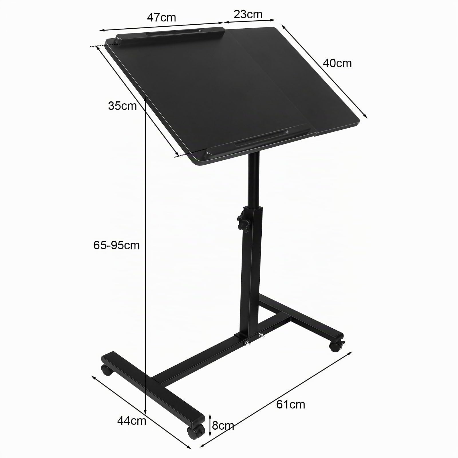 Scrivania per Laptop, Tavolino da Divano, Piano Inclinabile Porta PC, Computer, Notebook, Serviletto, 4 Ruote, Altezza Regolabile, per Soggiorno, Ufficio, Camera da Letto,70*44*65/95 CM--nero