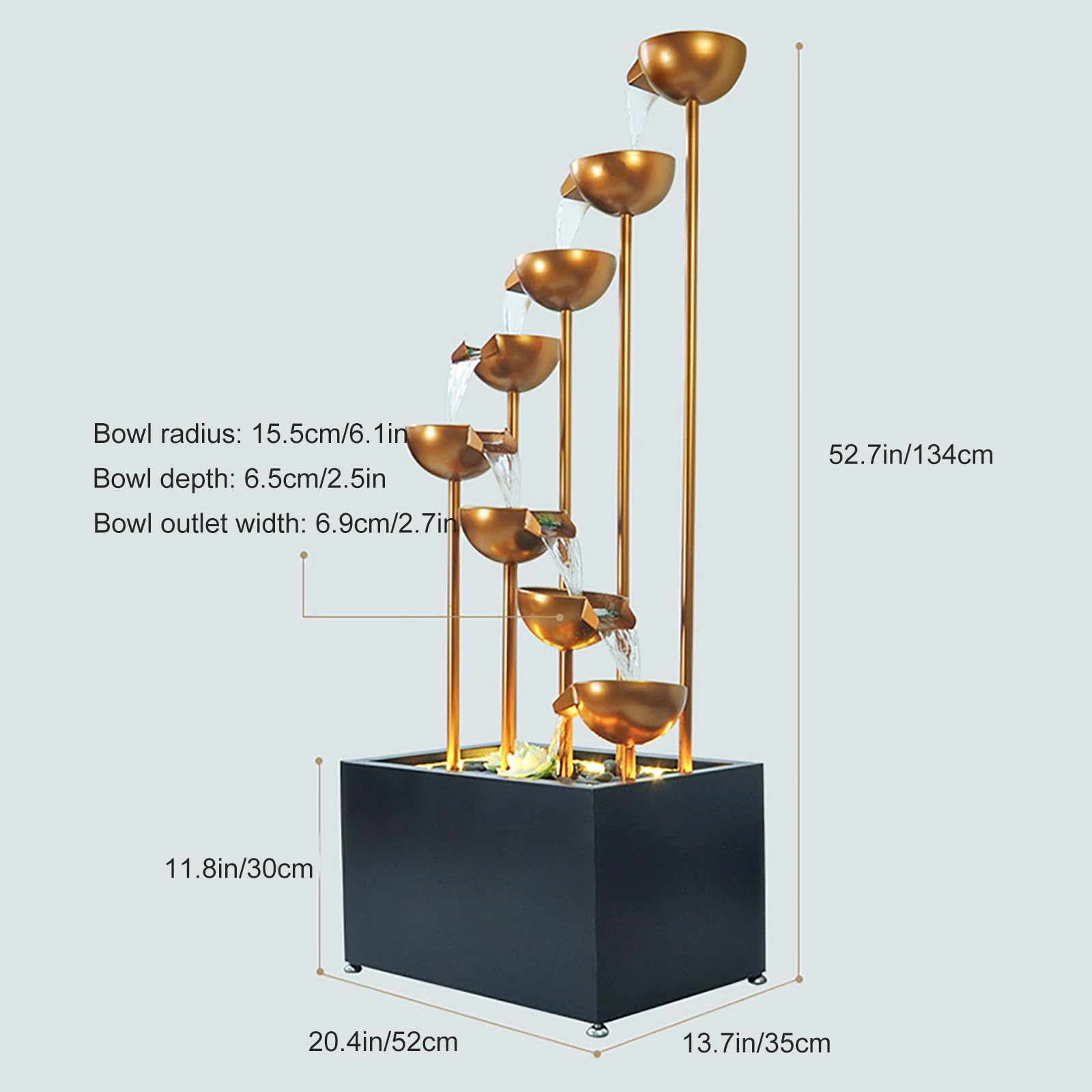 Fontaine D'intérieur avec éclairage LED, Mur d Eau Intérieur Moderne et Autonome en Métal, Fontaine de Jardin pour Salon