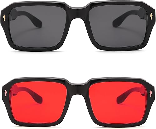 Miniatura 4 de Hycredi Gafas de sol cuadradas para hombres y mujeres, rectángulos, gruesos, color negro, UV400