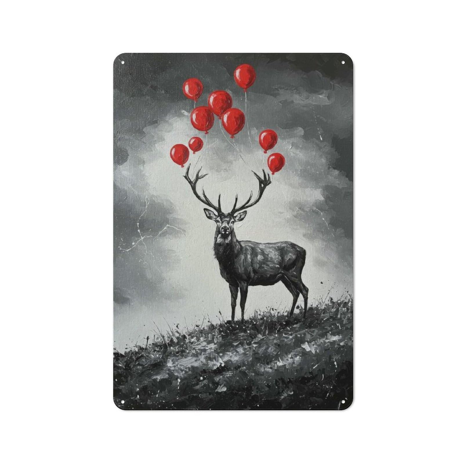 Junmoney Deer With Red Balloons Painting Metal Wall Sign 30X20cm Featuring For Living Room Wall, For Decorating Living Rooms And Feature Walls
