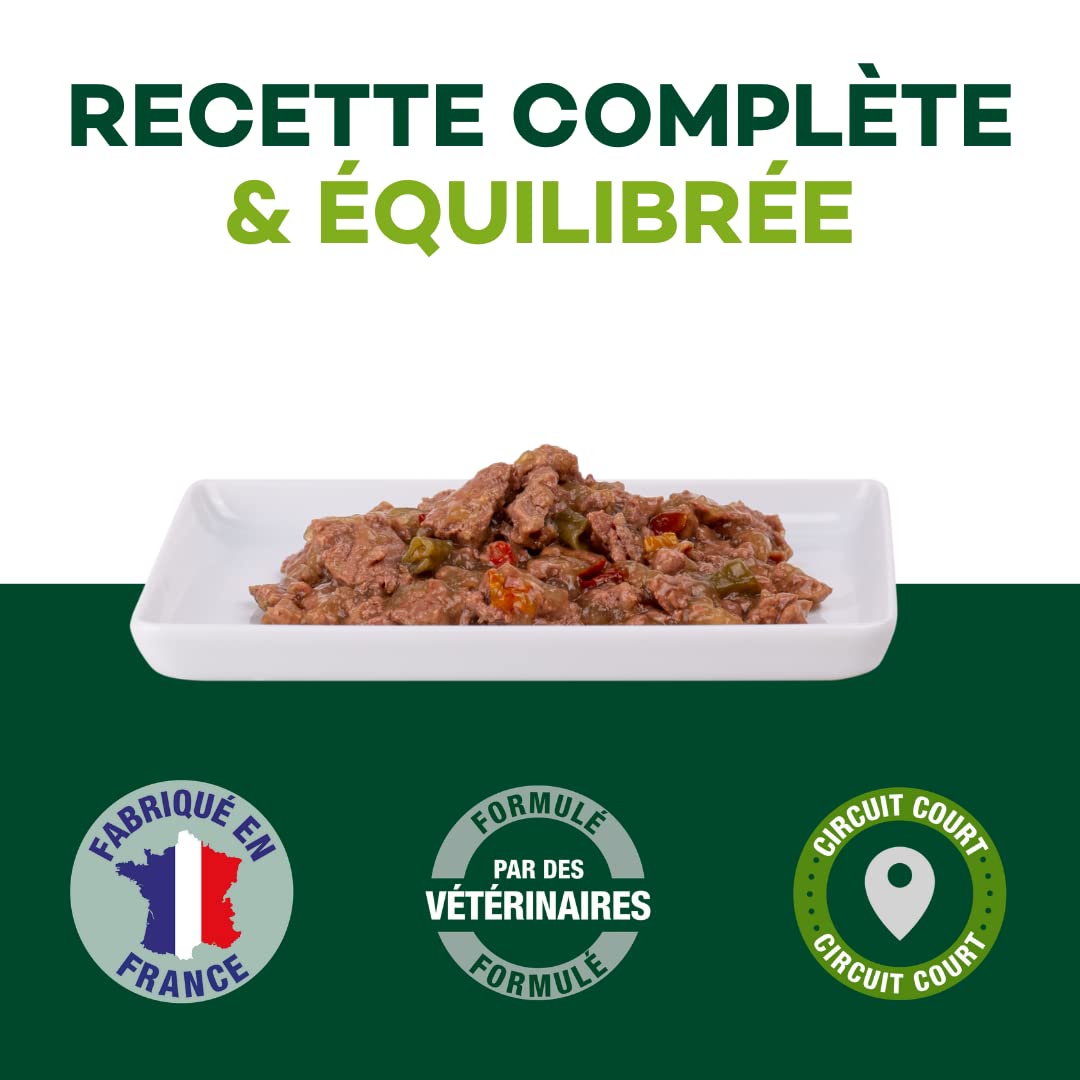 EQUILIBRE & INSTINCT - Chat Stérilisé - Sachet Nourriture Humide Boeuf - Maintien des défenses immunitaires - Recette Complète formulée avec des vétérinaires - 48x85g - Fabriqué en France