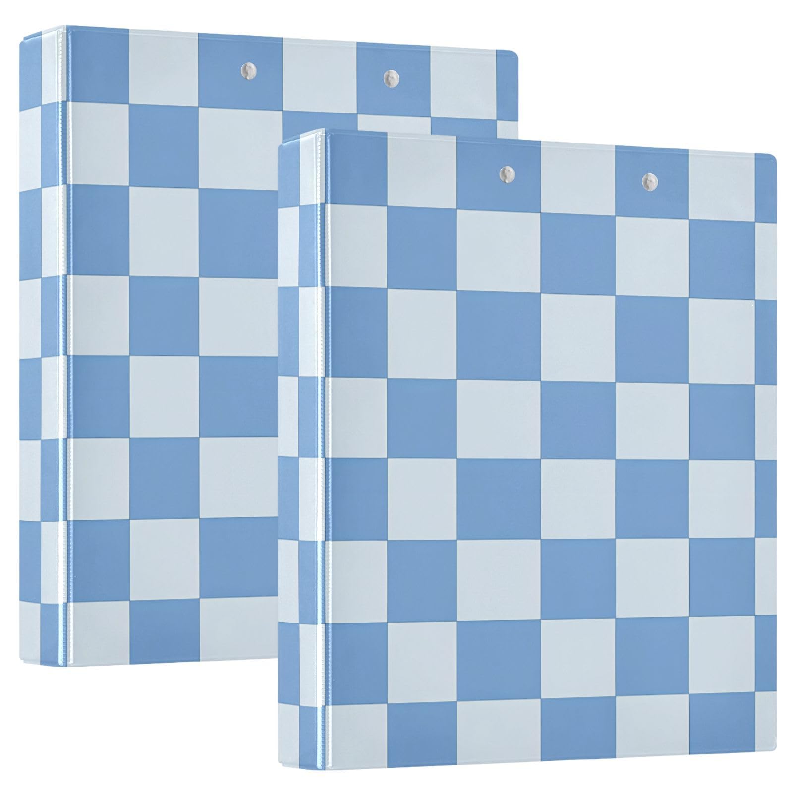 Blue Checkered White Buffalo Plaid 3 Ring Binder with 2 Interior Pockets 1.5 inch Binders 3 Ring Heavy Duty Fit 8.5" x 11" Letter Size for Office School, 2 Pack