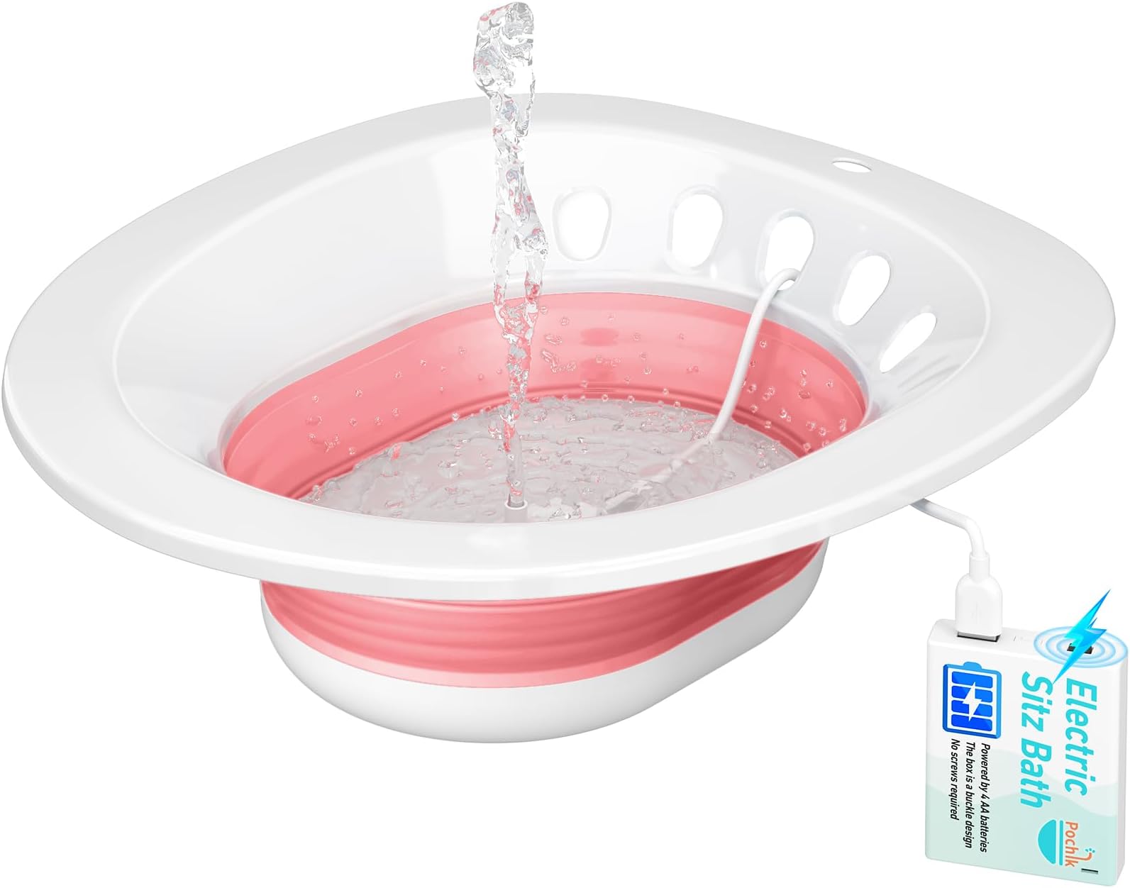 Pochik Electric Sitz Bath, Sitz Bath for Toilet Seat, Hemorrhoids and Postpartum Care Tub, Sits Bath Kit for Women, Automatic Flushing, Collapsible, Unisex