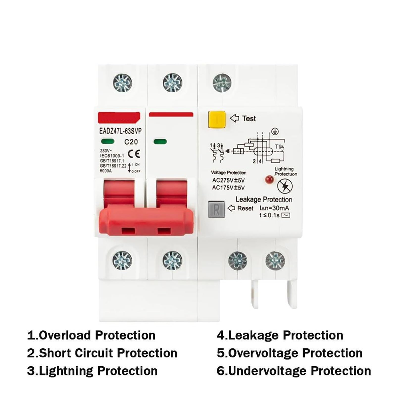 Interruttore differenziale SPD 230V 2P con protezione da sovraccarico, sovratensione, RCBO, RCCB con protezione contro i fulmini, protettore dalle perdite MCB(100A)