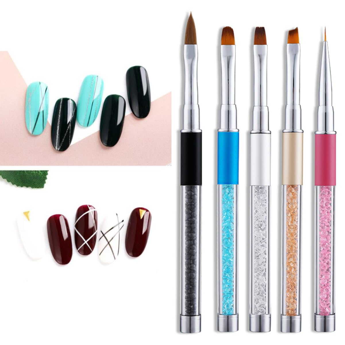 Beavorty 2 Set Di Penna Per Nail Art Con Manico E Strass Set Completo Di Strumenti Per Manicure Per Salone Di Casa 5 Pezzi * 2