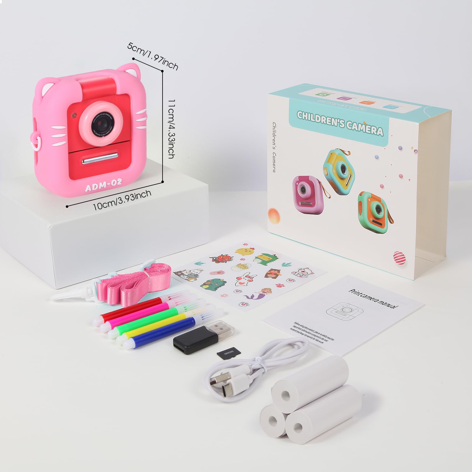 Camara Fotos Infantil Instantanea, ZUEOKAI 2.4" con Lente Giratoria 180° y 3 Papeles de Impresión, Tarjeta de 32GB y Funda de Silicona, Cumpleaños para Niño Niña de 3 a 10 Años