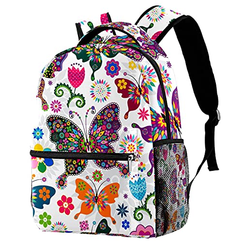 Sac à dos décontracté pour étudiants au motif papillon jaune et fleur