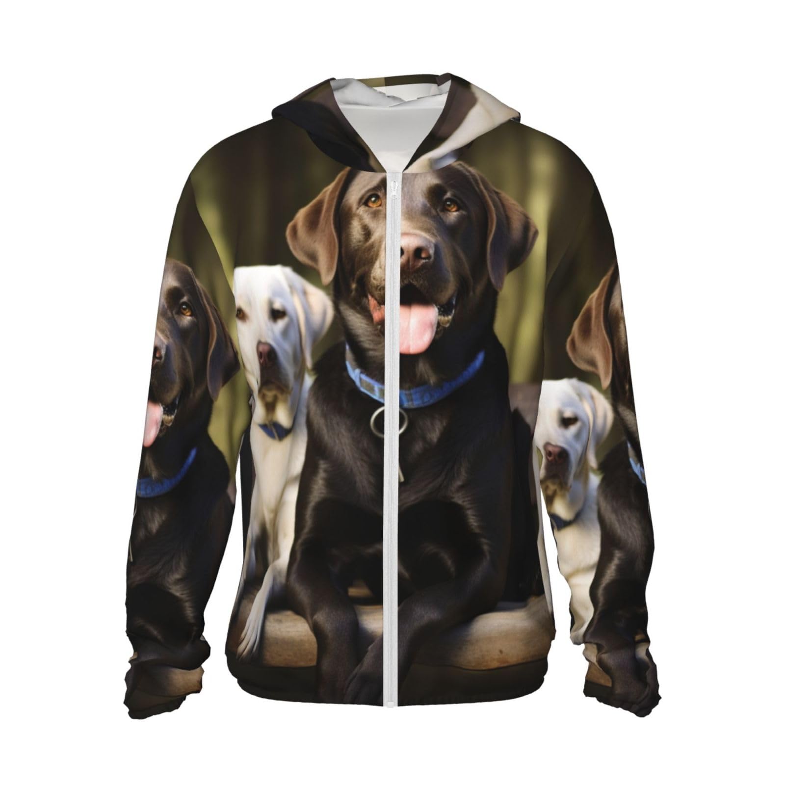 UPF 50+ Light Jacket Full Zip Sun Protection Hoodie for Women Men Long Sleeve Labrador Sun Shirts Black
