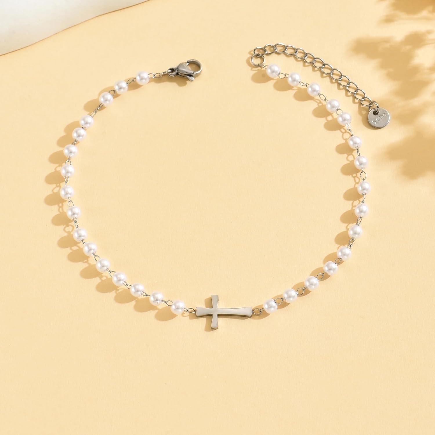 Ankle Bracelets for Women, 18K Gold Plated Dainty Waterproof Cross Anklets, Pearl Beaded Link Chain Anklet for Women Non Tarnish, Summer Beach Foot Jewelry, Christmas Gifts - Image 6