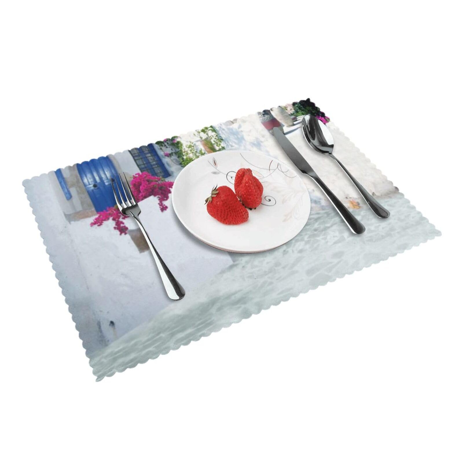 White Romantic Aegean Sea Printed Placemats Set of 4 PCS Washable Placemat for Kitchen Table Heat-resistant Table Mats 45x30 CM