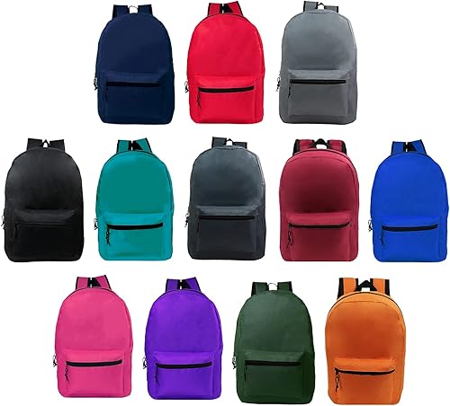 Mochilas clásicas al por mayor de 15 pulgadas para estudiantes caja a granel de 24 bolsas de libros 12 colores Asst