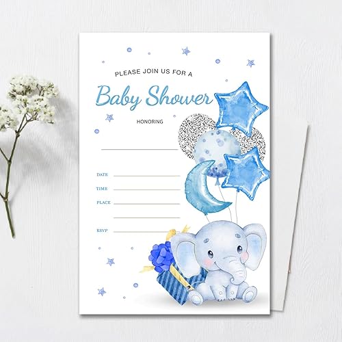 Miniatura 3 de Invitaciones de fiesta de baby shower con globo azul cielo, 20 invitaciones y sobres (doble cara)