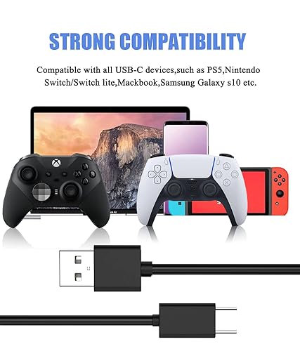 Miniatura 6 de BERLAT Cable de carga USB C compatible con controlador PS5, cable de carga USB tipo C de carga rápida de 6.6 pies compatible con 5 controladores PS5