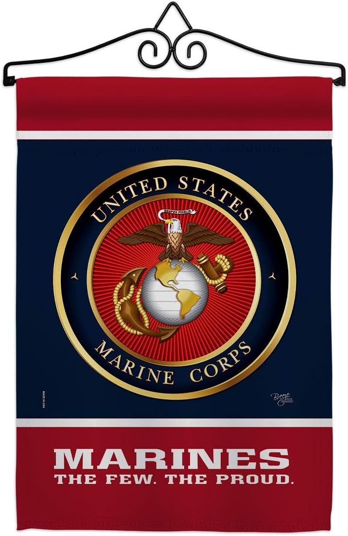 Proud Marine Corps Garden Flag Set Wall Hanger Armed Forces USMC Semper Fi United State American Military Veteran Retire Official Small Gift Yard House Banner Double-Sided Made In USA 13 X 18.5