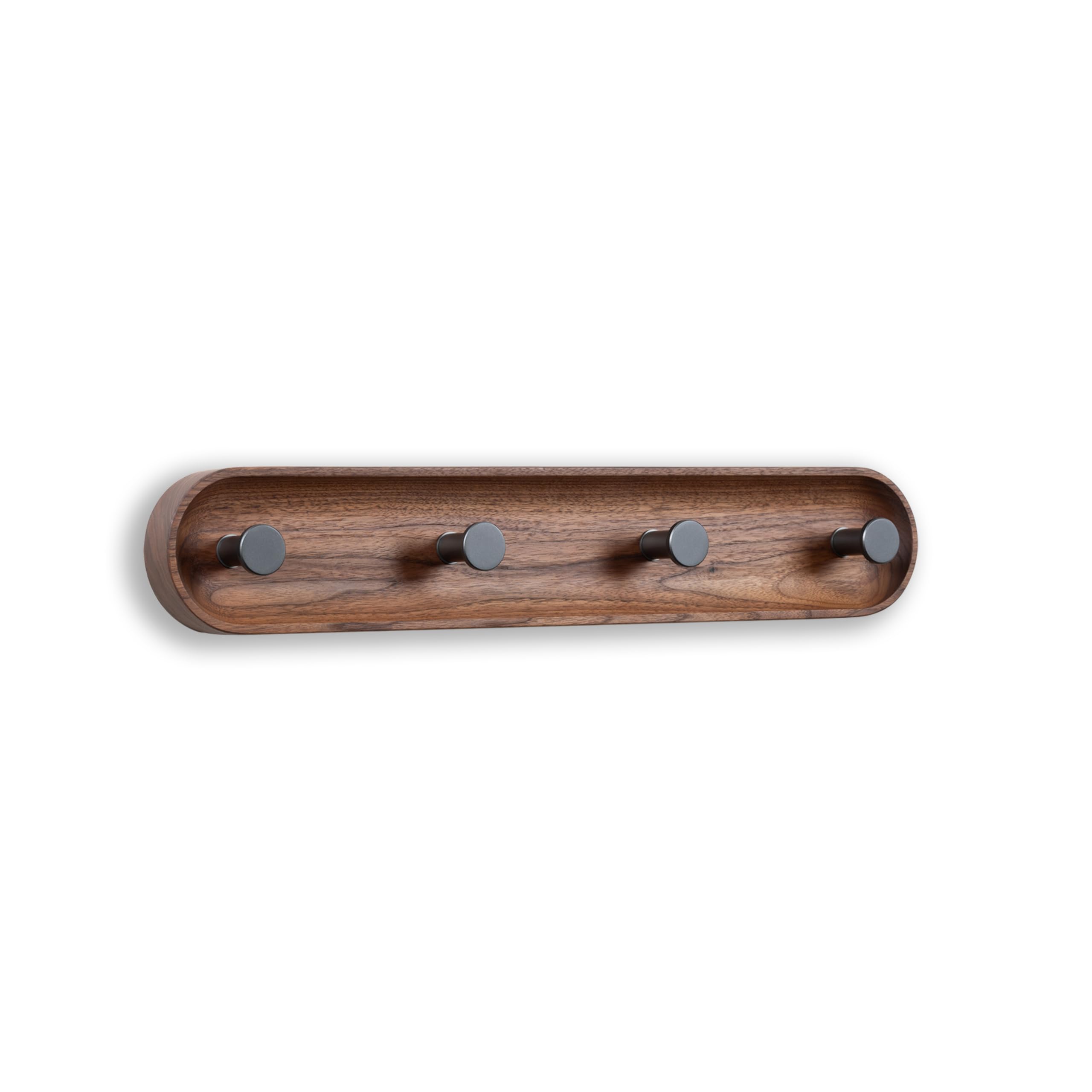 Evi Herrajes Anthracite Grey Lacquered | Decorative Wall Coat Rack | 4-Hook | Solid Walnut Wood | Steel Hooks | Mounting Kit Included | Mod. Cova 4Cnogr