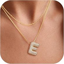 UHIBROS Bubble Letter Necklace, Gold Balloon Initial Necklaces for Women, Cubic Zirconia Dainty Charm Alphabet Pendant, 18K Gold Plated Custom Name Choker, Trendy Puffy Personalized Jewelry