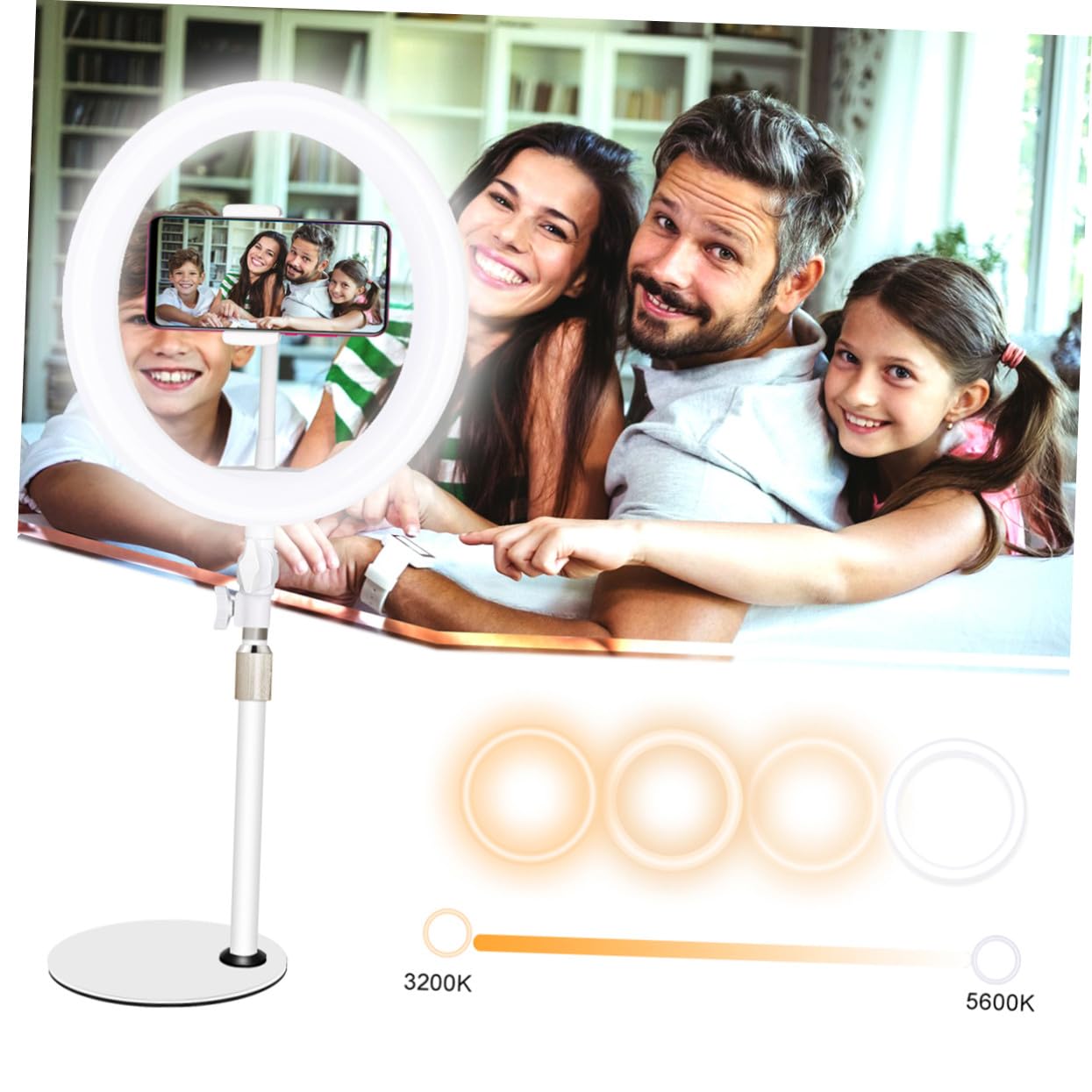 Luce LED per Selfie Regolabile 10 Pollici Bianca in Ferro e Plastica | Modalità di Illuminazione Regolabile, Cavo Usb Incluso, per Make-Up, Fotografia e Video, Supporto Stabile