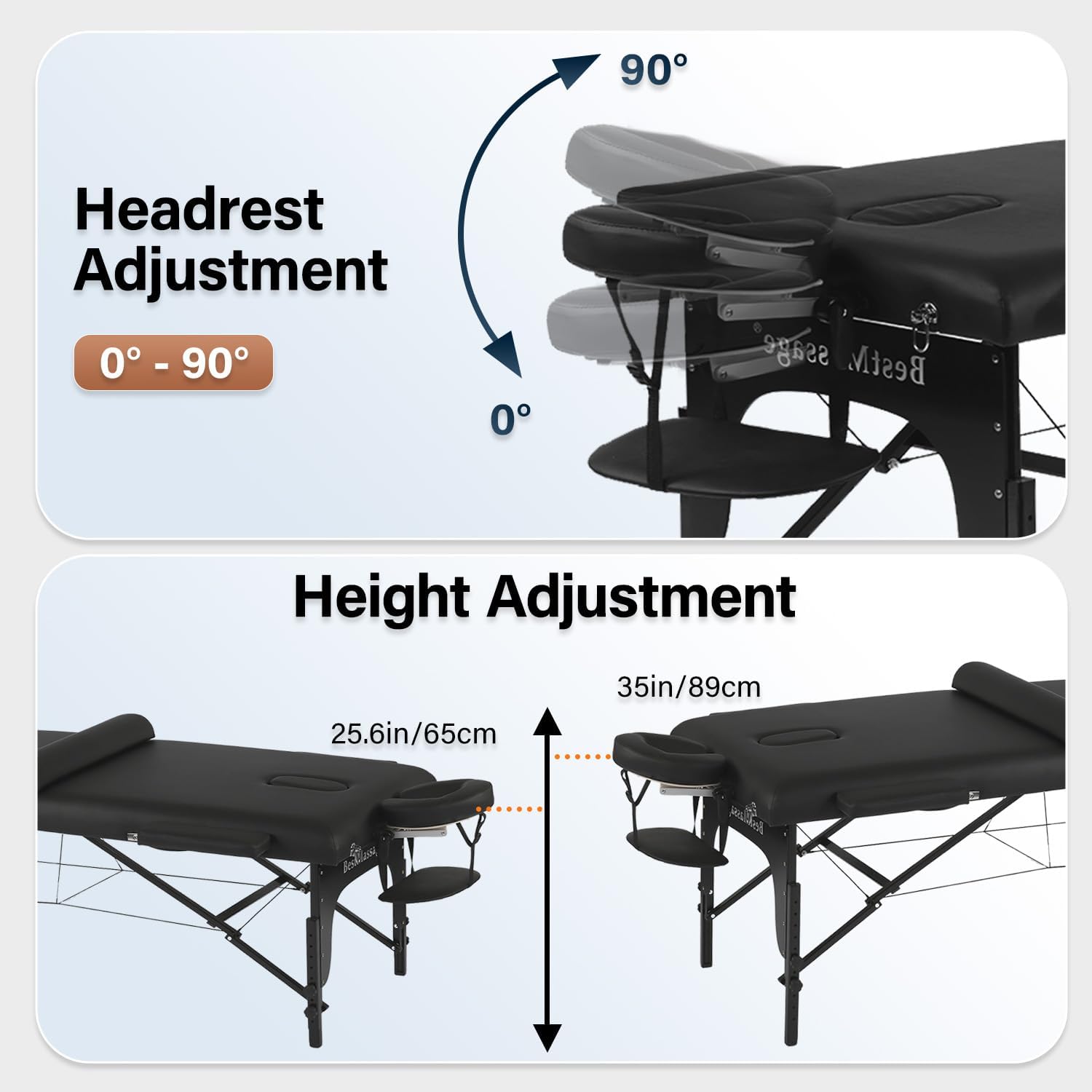 Massage Table Portable PU Leather Lash Bed 30 Inch Wide Adjustable Salon Bed 2 Folding Spa Table with Half Bolster Oxford Cloth Backpack for Spa Foot Massage Facial Care Spa Tattoo, Black