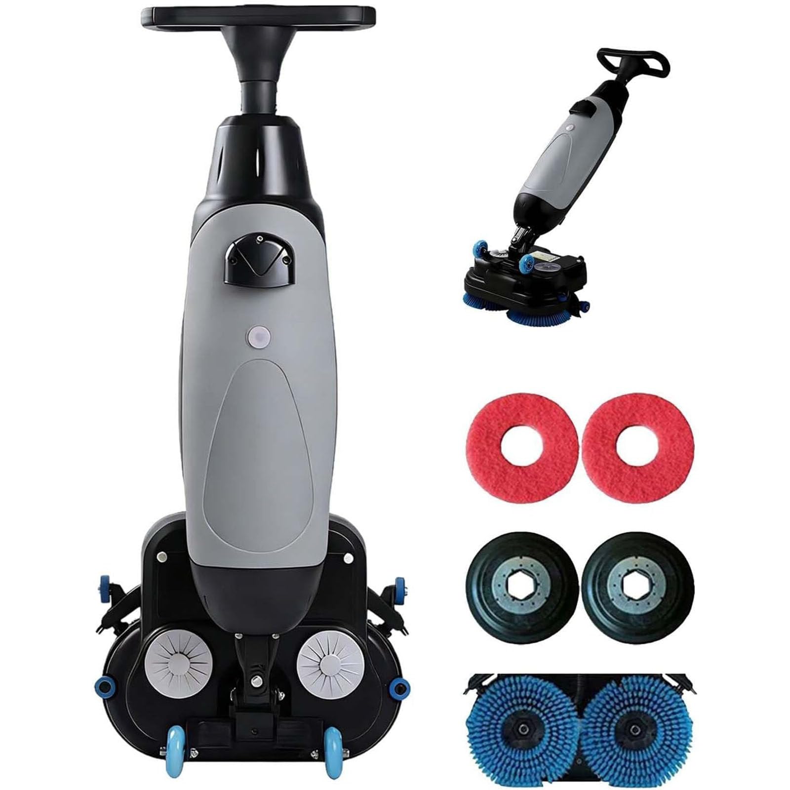 Lavasciuga Pavimenti Professionale 17",Doppie Spazzole Rotanti, 360 Giri/Min,Copertura 1200 M²/H, Batteria al Litio Ricaricabile Senza Fili, per Pavimenti in Legno/Piastrelle Grey