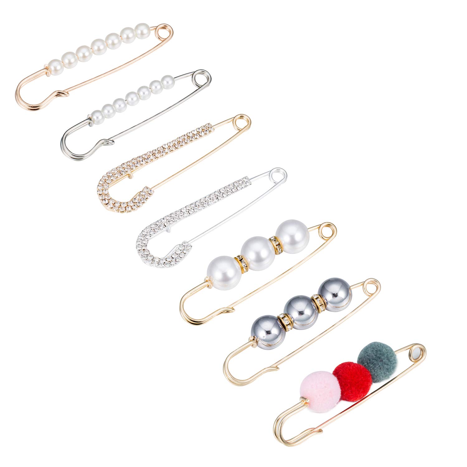 SOFTONES Faux Pearl Brooch for Women Sweater Shawl Clip All-Match Clothes Pins Crystal Shawl Clips for Women Costume Accessory