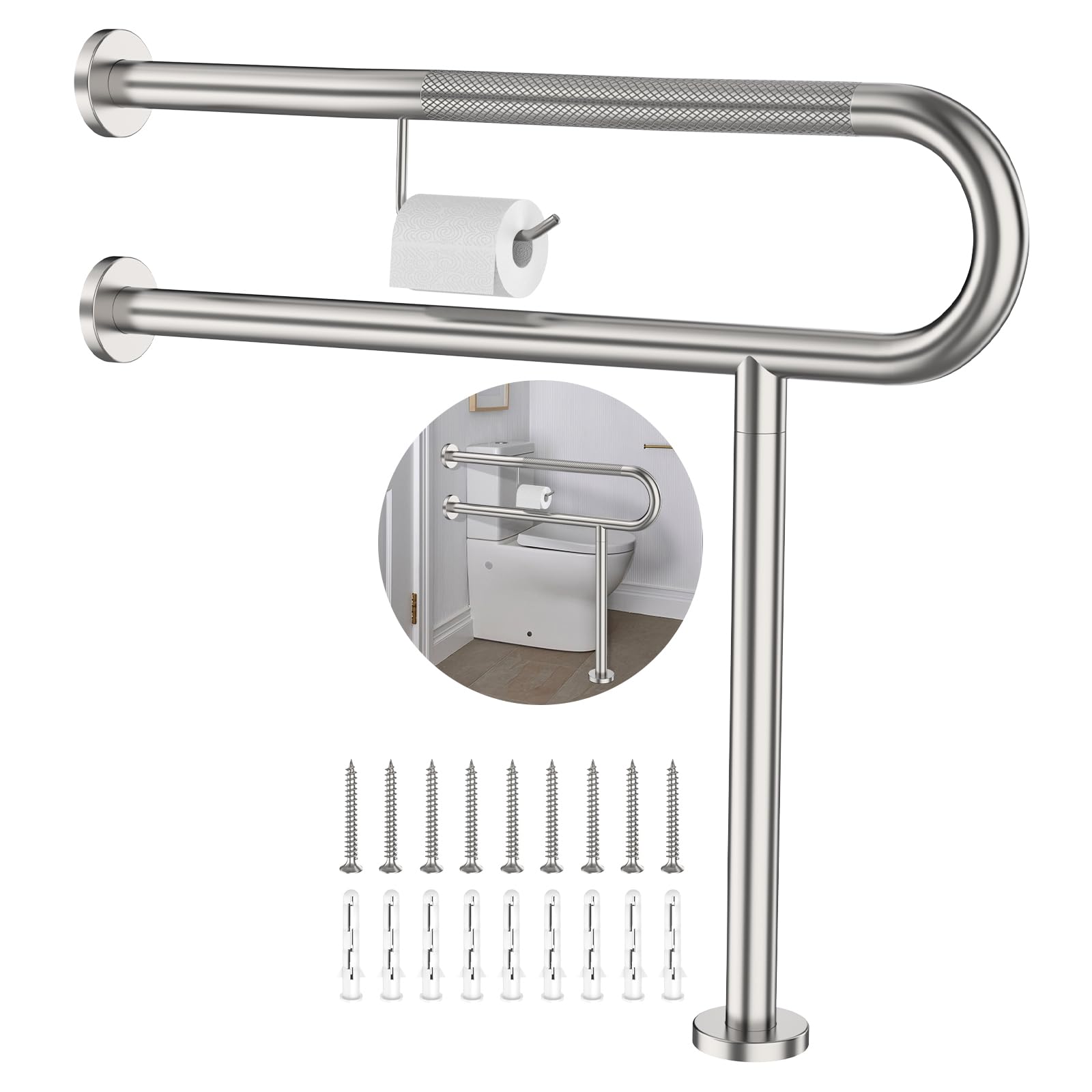 ZUEXT 31.5 Inch Brushed Nickel Knurled Toilet Grab Bar