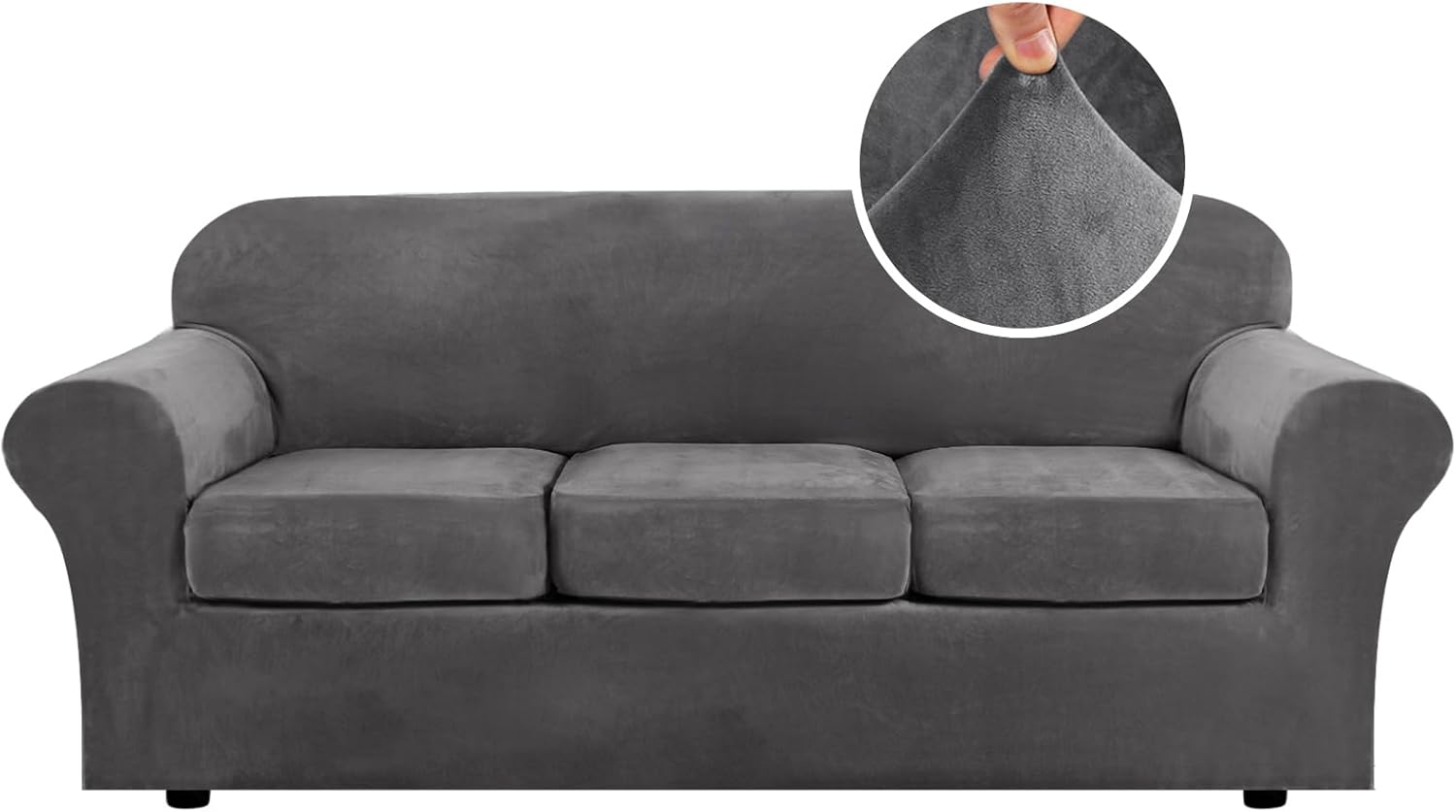 H.VERSAILTEX 4 Pieces Thick Velvet Sofa Covers Couch Covers for 3 Cushion Couch Sofa High Stretch Slipcovers Furniture Protector Form Fit Luxury Couch Cover for Dogs Width Up to 90 Inch(Sofa