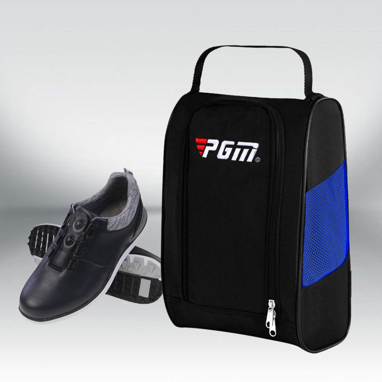 Zapatos de golf Bolsa Cremallera Deportes Nylon Bolsa Organizador Zapato Negro Azul, 3 Set (Black Blue), 22x13x32.5 cm